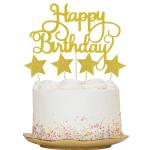 Zyozique Happy Birthday Cake Topper - Glitter Gold Birthday Cake Topper Decorations, Suitable for Happy Birthday Sign, Birthday Party or Birthday Photo Booth Props