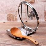Zeinwap Spoon Rest and Pot Lid Holder, Stainless Steel Pan Pot Cover Lid Rack Shelf Stand Holder Spoon Holder Utensil Rest Stove Organizer Storage Soup Spoon Rests Kitchen Tool