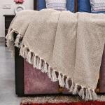 IQ INTERIOR QUOTIENT Diamond Beige Throw Blanket for Sofa, Bed and Couch | 100% Cotton Sofa Throw | 150cmx125cm / 50x60 Inches | Reversible | Pack of 1