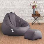 Macca Faux Leather Grey Bean Bag With Footrest With Beans - Xx-Large (Set Of 2)