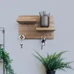RANDOM Key Holder with Shelf for Home Decor Items | Stylish Key Hanger Wall Mounted Decoration | Handicraft Key Chain Stand | Wooden Keychain Hangers for Office | Wood Keys Organizer with 5 Hooks