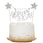 Zyozique Happy Birthday Cake Topper - Glitter Silver White Birthday Cake Topper Decorations, Suitable for Happy Birthday Sign, Birthday Party or Birthday Photo Booth Props