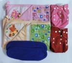 Maalove Combo of Baby Bath Towel with Waterproof Mattress Protector Sheet Green Pink 2 units and Cloth Diapers Red Pink with Blue Pads Pack of 2