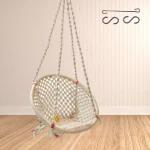 Curio Centre White Round Cotton Swing Chair with S Hooks & Rod 145 x 57 x 43 cm