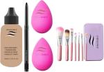 bingeable Foundation Black Kajal With 2 Powder Puff And Pink Makeup Brushes (Set Of 5)