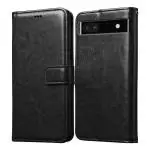 Casotec Premium Leather Kickstand Wallet Flip Case Cover with Magnetic Closure for Google Pixel 6a 5G - Black