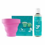 FemiSafe FDA Approved Collapsible Menstrual Cup Sterilizer Container with Valoisa Herbal Intimate Wash for Women | Microwave Safe,Reusable,Odour and Rash free
