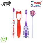 MAXI Oral Care Combo of 3-(1 Kids) Zoom Car Junior Toothbrush & (1 TC) Watermelon Lollipop Tongue Cleaner & (1 Adults) Style Toothbrush & Tongue Cleaner-Oral Hygiene Kit