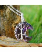 Reikved Moon Pendant Silver Wire Amethyst Stone Natural Healing Crystals And Stones Crystal Pendants Necklace (Pack Of 300)