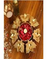 S.D.F. IMPEX Kamal Diya Shape Flower Decorative Urli Bowl for Home Handcrafted Bowl for Floating Flowers and Tea Light Candles Home,Office and Table Decor| Diwali Decoration Items, Metal, Gold 10 in Pack Of-1