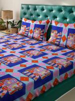 LiveWell 120TC Microfiber Double Bedsheet (215*220 Cm) with 2 Pillow Cover (42*65 Cm) [Blue Base With Elephant Print ]