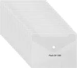 Shining Zon Envelope Design File Folder Clear Holder Storage Case for Paper Document Bag PassBook, Cheque Book Snap Button Folder Clear Plastic Container for A5 Papers Stationery - Pack of 100