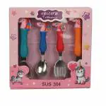 PANCIKAA Unicorn Tableware Set of Feeding Fork and Spoon for Kids (Multicolour, Pack of 2 - 8 Pieces)