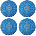 DULI Set of 4 MDF Round Blue Mandala Design Coasters 4x4 inch