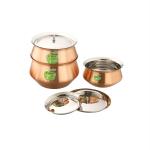 JVL Silver Stainless Steel Cooking Spike Handi Pot Vessel With Full Copper Bottom With Lid 225ml, 350ml, 500ml (Pack of 3)