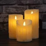 Make a Wish White Plastic Battery Powered Flameless Acrylic Led Pillar Candle With Melted Effect Moving Wick Xmas Party Bar Dcor, 8 X 11 X 14 Cm (Set Of 3)
