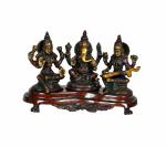 Idol Collections Multicolor Brass Saraswati Lakshmi And Ganesha, 6.5 Inch