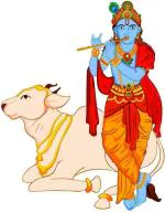 Lanstick Multicolor Lord Krishna With Cow Self Adhesive Wall Sticker- 36 inch