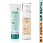 DERMINA Natural Vitamin C Oil Free Look Instant Glow Face Wash with SPF35+ Sunscreen Gel Aqua Dry Touch, Dual Protection (Combo Pack,60g,50g)