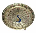 DSH CRAFTING YOUR CURIOSITY Pure Brass Puja thali Plate with Peacock Embossed Design Best for Home Office Pooja Purpose Handicraft (more plate-5k)