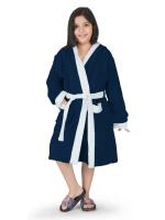 Rangoli 100% cotton kids Bathrobe for girls and boys, 400GSM, Stylish, Super soft, Lightweight & Highly absorbent Hooded Bathrobe (Navy Blue, 13-14 Years)