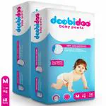 Doobidoo Classic Baby Diaper Pants with High Absorbency, Anti-Leak Side Cuffs, Cottony Bubble Soft, Rash-Free, Medium Size (M) 7-12 Kg, Pack of 2, 68 Count