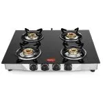 Pigeon By Stovekraft Blaze Gas Stove With High Powered 4 Brass Burner, Glass Cooktop, Black