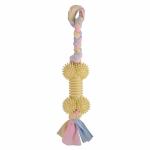 Emily Pets Rubber Spike Bone Toy with Rope Knot for Dogs (Yellow)