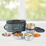 BOROSIL CARRY FRESH STAINLESS STEEL INSULATED LUNCH BOX(280X2+180X2, HORIZONTAL)