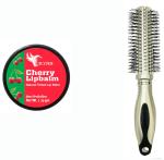 Bingeable Essential Cherry Natural Tinted Lip Balm Sun Protection And Soft Bristles Round Saloon Hair Brush (Set Of 2)