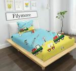 Filymore Car Single Bed Sheet for Kids Cute car Toys bedsheet for Boys Room Cartoon bedsheet for Kids Made with Microfiber 1 bedsheet with 1 Pillow Covers (Size 90x60 Inch)(Colour Lemon and Sky Blue)