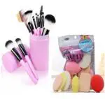 BALAAN'S BEAUTY BAZAAR Professional 12 Piece Face and Eye Makeup Brush Set With Storage Barrel With Makeup Sponge PuffPouch Pack - Soft (Pack of 18)