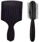 D-Top Best Combo of Cushion Paddle Hair Brush and Round Hair Comb Brush with Soft Nylon Bristles for Women and Men ()