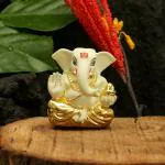CraftVatika Ganesh Idol Murti For Car Dashboard Gift Gold Plated Showpiece
