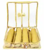 atorakushonSatin Fabric 4 Rod Bangle Box Organizer for Women Girls Jewellery Pouch Storage Bag Makeup Travel Wardrobe Wedding Set for Bride Golden