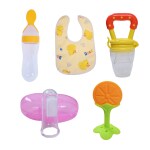 KUPEPE Baby Fruit Nibbler, Spoon feeder, Finger Brush, Bib & Teether and Feeder (Yellow)