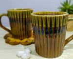 LA TABLEWARE Stripe Pattern Dual Color Studio Large 375 ml Coffee Mug - Set of 2 - Mustard Color