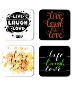 Whats Your Kick Live Laugh Love Quotes With Air Balloon Printed Set of 4 Coaster With Metal Stand