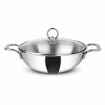 Orange Triply Stainless Steel Deep Kadai 3L with Glass Lid