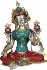 Idol Collections Multicolor Brass Tibetan Buddhist Goddess Green Tara Idol