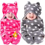 OYO BABY Baby Blankets New Born Babies | Pack of 2, Super Soft Baby Sleeping Bag for Baby Boys, Baby Girls, Babies (72cm x 68cm, 0-6 Months, Fleece, Skin Friendly, Stars Pink, Grey)