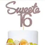 Zyozique Sweet 16 Rose Gold Glitter Happy 16th Birthday Cake Topper, 16th Wedding Anniversary Party Decorations