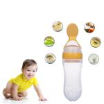 Safe-o-kid 2 Easy Squeezy Silicone Food Feeder Feeder Spoon (Soft Tip) Bottle, Yellow, 90Ml Pack of 2