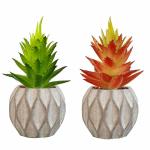 GARDEN KING Mini Cement Pot with Artificial Succulent Plant (Set of 2 PCs)