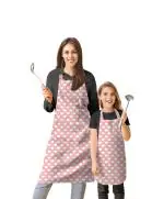 Oasis Cotton Printed Parent and Kid Apron Combo Set - Pink Heart - 1 Adult Apron & 1 Kid Apron