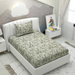 Apala Super Soft Glace Cotton Print One Single Bedsheet With 1 pillow cover, (60x90 Inch, Cream)