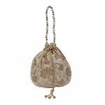 Kuber Industries Embroidery Drawstring Potli|Hand Purse With Gold Pearl Border & Handle For Woman,Girls (Cream)