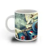 Whats Your Kick Uk Flag Usa Flag France Flag With Hat World Map Printed White Ceramic Coffee Mug 325 ML
