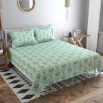 Bsb Home Valencia Collection 220TC Cotton Double Bedsheet And 2 Pillow Cover-Light-Green-Flower