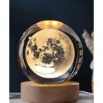 ROMJ Glowing Crystal Ball 3D Inner Carved Small Crystal Ball Light with Wood Base, Decorative Creative Gift Luminous Crystal Ball for Christmas Classmates and Kids Birthday (Moon)